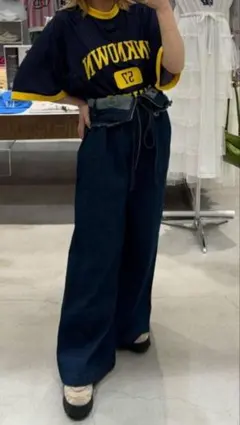 【チャオパニック】フリンジベルト付デニムサロペット