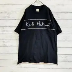 【Karl Helmut】Tシャツ　トップス　ロゴ刺繍デザイン 黒×白×青 L