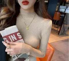 リブニット トップス 韓国 細見え 着痩せ インナー 冬