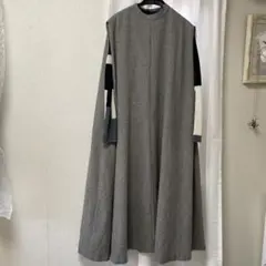 BEARDSLEYグレーバンドカラー後ボタンロングワンピースゆったりサイズフリー