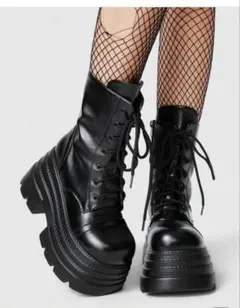 厚底　ブーツ　黒　SHEINマルチレイヤープラットフォーム ラウンドトゥ