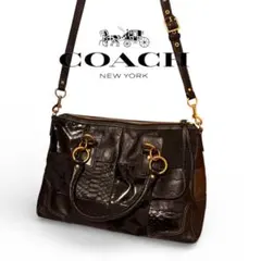 美品　COACH ブラックレザーショルダーバッグ