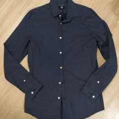 H&M ネイビー ドット柄 長袖シャツ