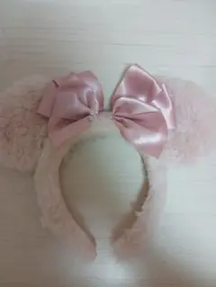 ディズニー ミニーマウス カチューシャ ピンク ファー サテンリボン