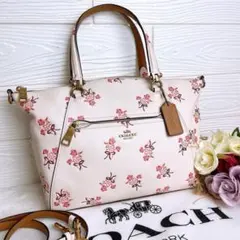美品☆COACHコーチ 2wayショルダーバッグ ホワイト 花柄フラワー 