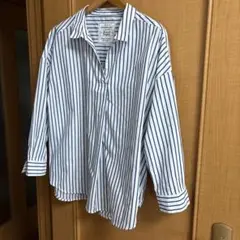フェリシモLive in comfort 5分袖ストライプシャツ ブラウスL