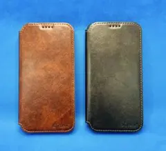 手帳型iPhoneケース ブラウン/ブラック