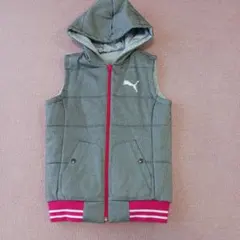 Puma フード付きキルティングベスト グレー/ピンクリバーシブル