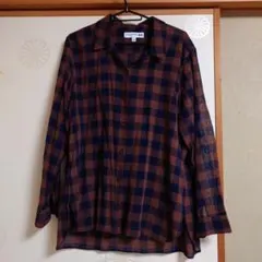 ユニクロ×INES長袖コットンシアーチェックシャツ　Ｌ　ダークブラウン