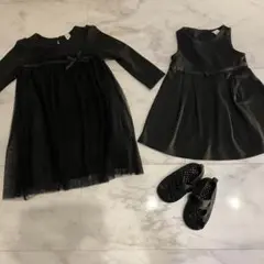 ブラックワンピース2点と靴のセット 80-95サイズ