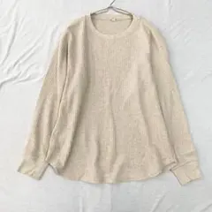 【ユニクロ】ワッフルTシャツ クルーネック 長袖 綿混 無地 M