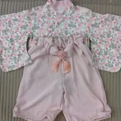 ピンク花柄着物スタイルベビー服 80