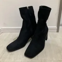 ZARA 40 25.5cm スエード調 ショートブーツ ブラック