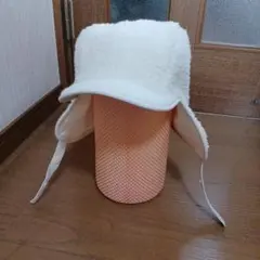 ホワイト フリース フライトキャップ 耳あて付き