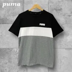プーマ TシャツM切り替え カラーブロック ロゴ ブラック グレー ホワイト古着