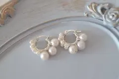 10/3まで出品/美品/送料込 淡水パール フープピアス