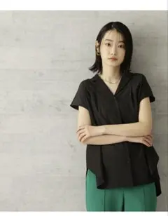 ライトデシン開襟ブラウス NATURAL BEAUTY BASIC ブラックMのサムネイル