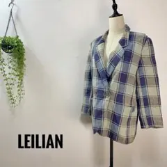 A812 Leilian ジャケット チェック柄 肩パッド 薄手 リネン 夏