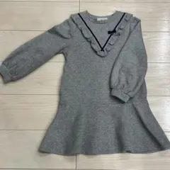 組曲　グレー フリル付き長袖ワンピース