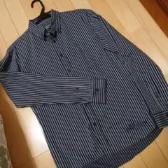 Stooge & Co. おしゃれな長袖シャツ　濃紺と白のストライプ