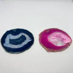 天然石原石★アゲートスライス★ブルー・ピンク2枚セット