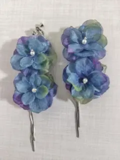 ハンドメイド　イヤリング　大ぶり　ブルー　フラワー　花　ウェディング　結婚式