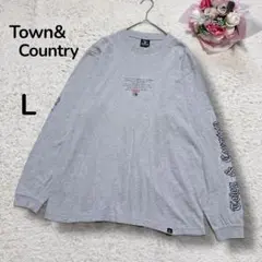 【Town&Country タウカン】両袖&バックロゴ　長袖ロンT グレー　L