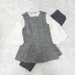 【新品アリ】Mサイズ　ママスーツ3点セット　ツイードジレ+ブラウス+パンツ洗える