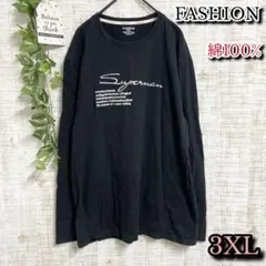 【FASHION】ファッション　トップス　3XL　綿100%　ロンT　ブラック