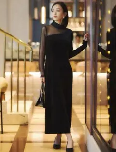 【新品タグ付】 anuans (アニュアンス)シアーコンビタイトワンピース