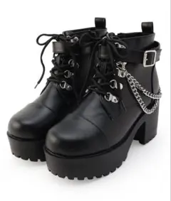 厚底レースアップブーツ チェーン ブラック