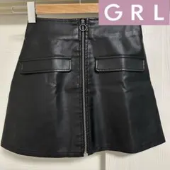 GRL グレイル フロントジップ フェイクレザー ミニスカート S ブラック 黒