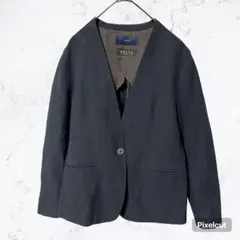 J1095 シップスリネン混 ノーカラー ジャケット 濃紺 36 S 日本製のサムネイル