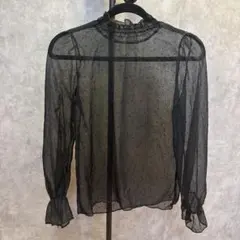 ブラックシースルーシャツ 長袖 フリル付き