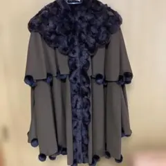 ダークブラウン フリース ポンチョ