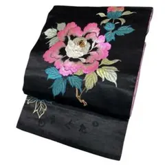 ¨̮⃝ アンティーク名古屋帯 薔薇 総刺繍 ポケット付き 昭和レトロ