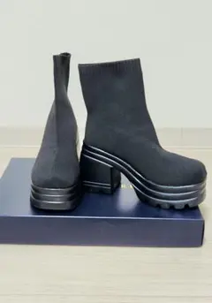 ニット/ソックスブーツ/美品/約24cm/黒/厚底ブーツ/レディース/特価