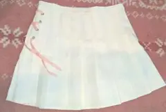 ホワイト プリーツスカート Lサイズ リボン付き