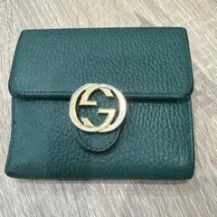 GUCCI 二つ折り財布 グリーン レザーのサムネイル