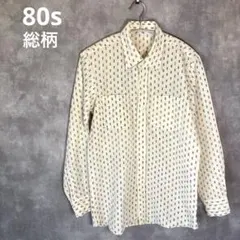 80s ヴィンテージ 総柄シャツ レトロポリシャツ 大襟 ディスコシャツ 古着