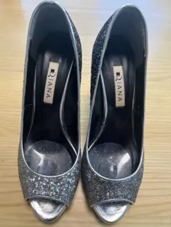 DIANA シルバー グリッターハイヒール オープントゥ 約10cm 結婚式