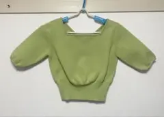 【EMODA】グリーンニット ショート丈 バルーンスリーブ 春トップス