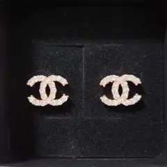 箱付き　ロゴピアス　CCマーク ラインストーン ゴールド　スタッドピアス