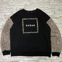 USA古着 スウェット QUEEN ヒョウ柄 ブラック フロントロゴ