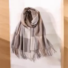大判✨厚手❣️チェック柄 ストール マフラー ライトブラウン　防寒　膝掛け　通勤