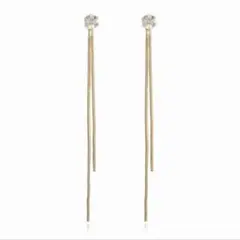 両耳 揺れるロングチェーンタッセルピアス⭐️ジルコニア⭐️大人気⭐️ゴールド⭐️