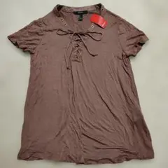 Forever 21 ブラウン レースアップ Tシャツ L