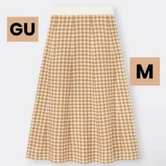 《GU》ジーユー　フレアミディニットスカート(チェック) M