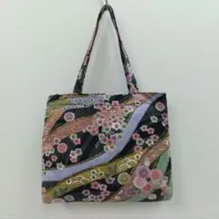 /『和柄』ミニトートバッグ 桜 菊 伝統 黒 ハンドメイド 1枚つくり 手提げのサムネイル