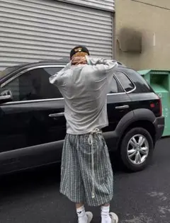 チェック柄クロップドパンツ　Lサイズ　※ウエストゴム